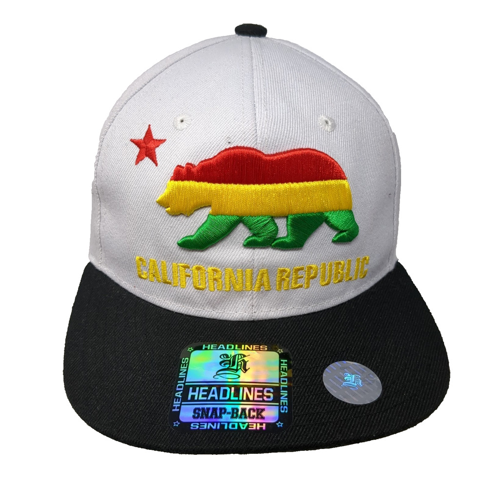 California Republic Snapback Hat White One Size Embroidered Headlines